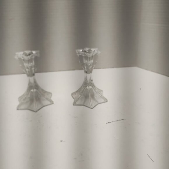 Pair of Vintage Pressed Glass Star Base Taper Candle Holders – Elegant Crystal H - Picture 2 of 2